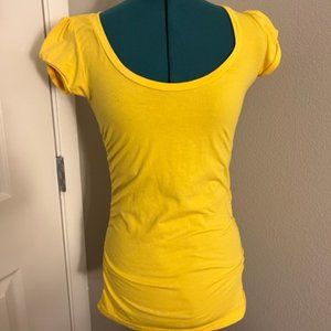 Bright Yellow Gathered T-Shirt - Sz M